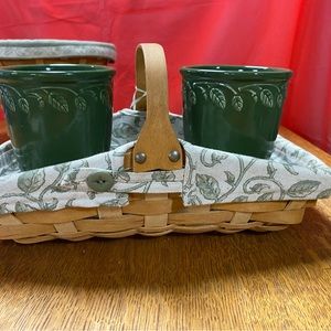 Longaberger Basket Combo set with 2 tumblers. Liners cream with sage green